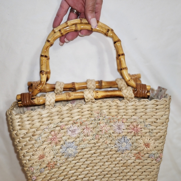 2001 vintage Capelli Straworld Straw Zip Tote Bag Purse Multi-Color Floral - Picture 2 of 12